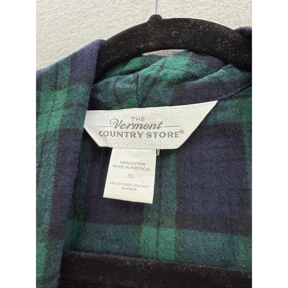 The Vermont Country Store Mens Navy Green Plaid Portuguese Flannel Wrap Robe XL - Picture 6 of 9